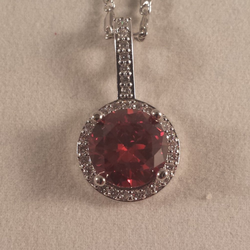 18K White Gold Filled Ruby Red Diamond Zircon Pendant Necklace 2.75ctw Gift